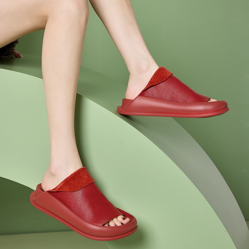 新款復古軟皮純色外穿休閒軟底厚底拖鞋 新款復古軟皮純色外穿休閒軟底厚底拖鞋