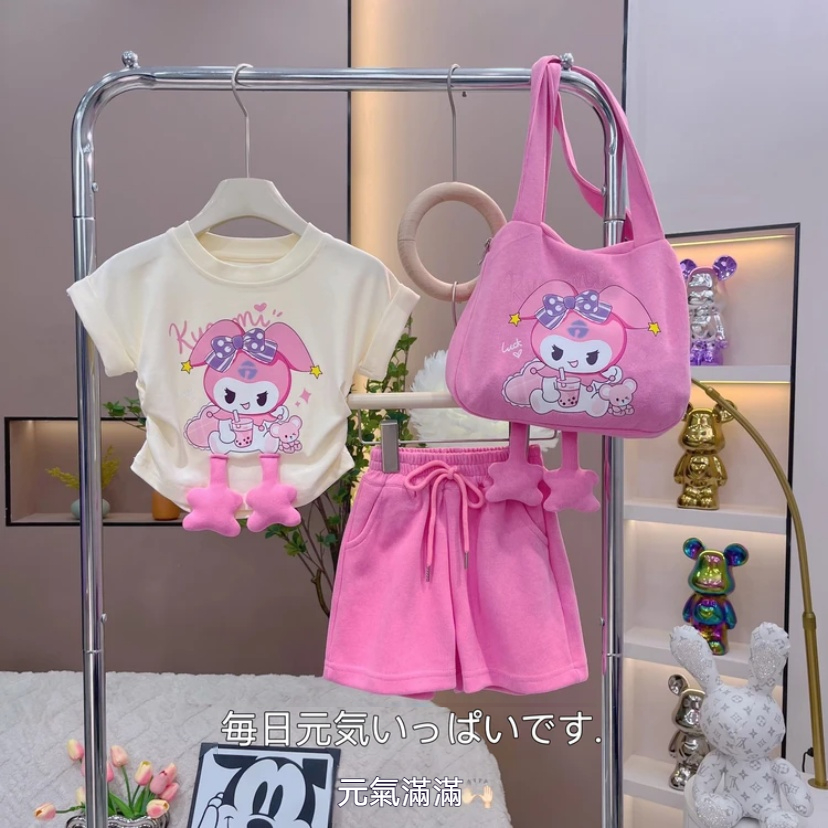 夏季新款女童短袖套裝 庫洛米卡通甜美三件套