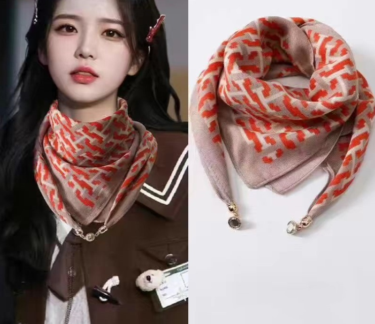 2024新款磁吸扣棉麻絲巾 女士護頸方巾 ins圍巾圍脖裝飾時尚百搭 三角巾